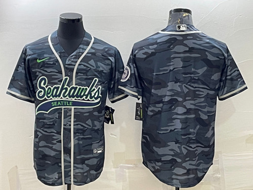 Men's Seattle Seahawks Blank Gray Camo With Patch Cool Base Stitched Baseball Jersey